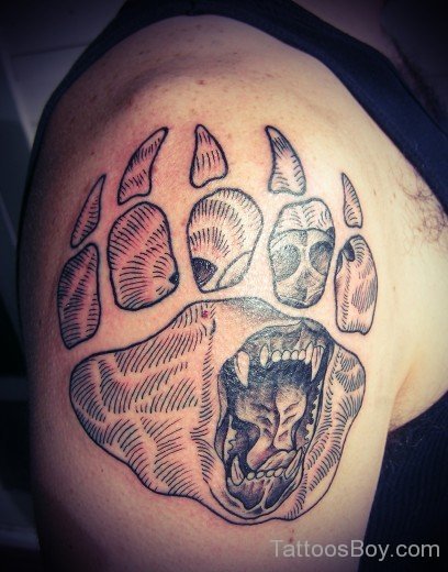 Traditional Bear Paw Tattoo On Shoulder