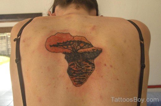 African Colored Map Tattoo  On Back Body 