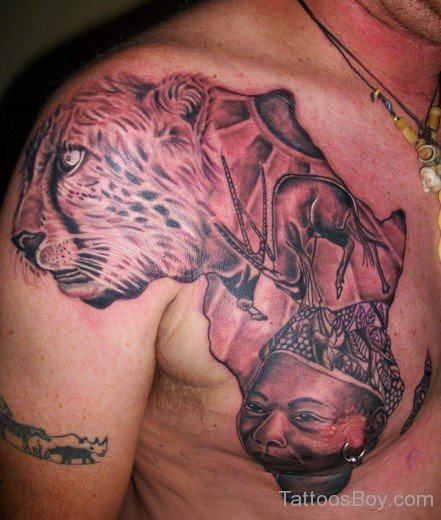 African Tiger Tattoo Design On Chest 