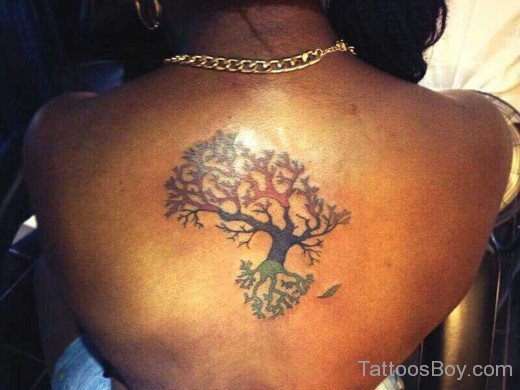Awesome African Tree Tattoo Design On Back Body 