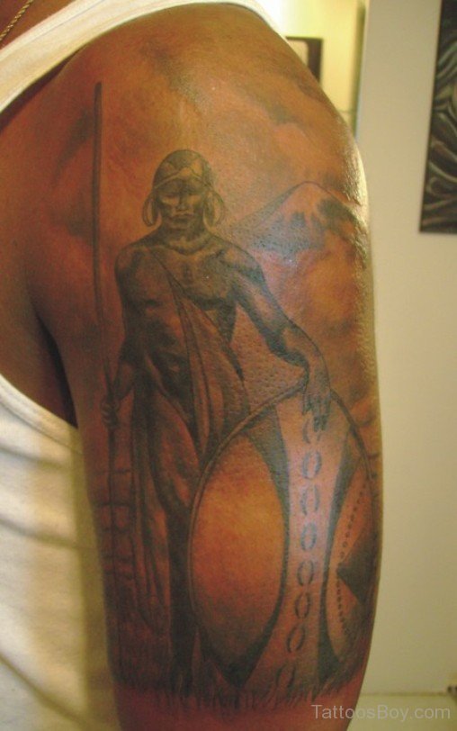 African Warrior Tattoo On Shoulder
