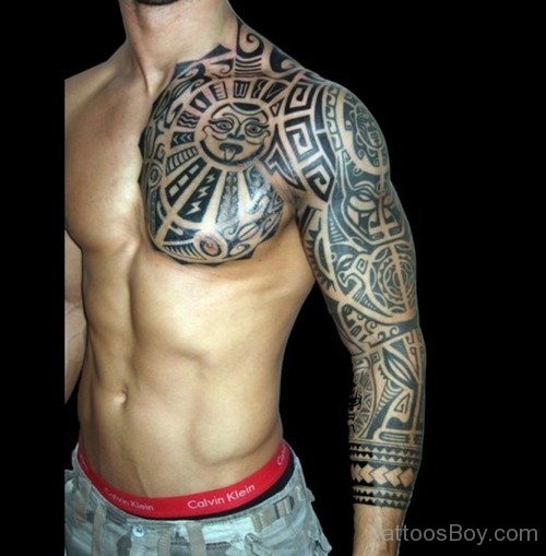 Attractive Tattoo Design On Chest And Arm