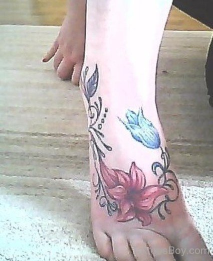 Beautiful Flower Tattoo On Ankle