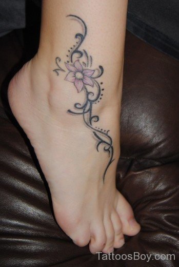Awesome Vine Flower Tattoo On Ankle
