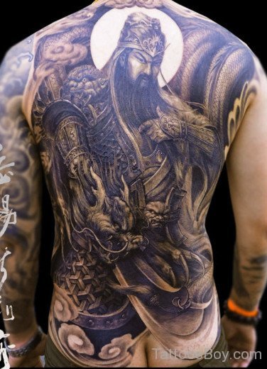 Awesome Warrior Tattoo On Back