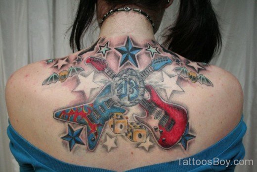 Awesome Musical Tattoo Design On Back