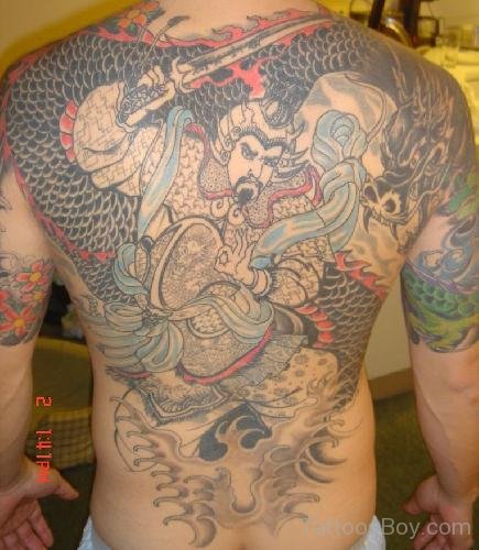 Awesome Warrior Tattoo On Back
