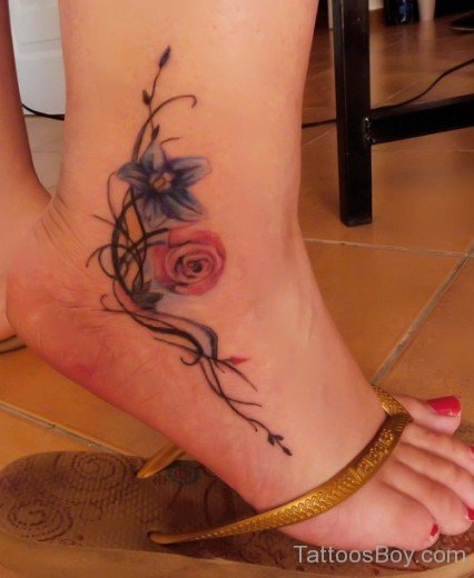Beautiful Flower Ankle Tattoo