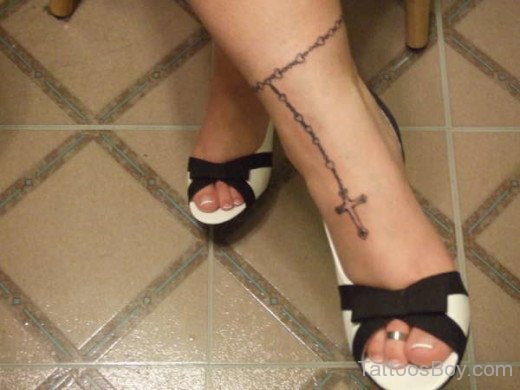 Black Rosary Ankle Tattoo