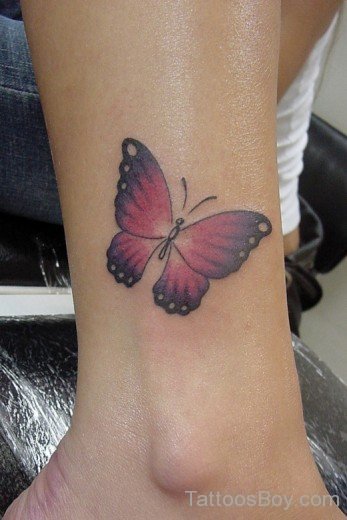 Red Butterfly Ankle Tattoo 