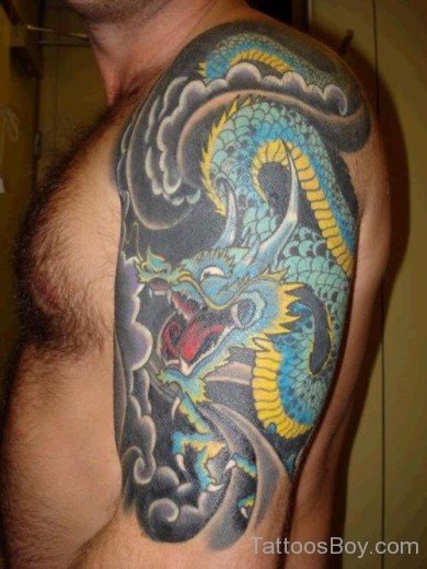 Colorful Dragon Tattoo Design On Shoulder