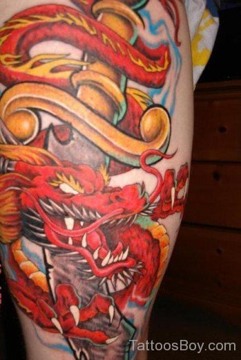 Crimson Dragon Tattoo On Mussels 
