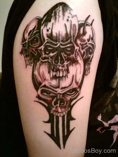 Awesome Devil Skull Demon Tattoo On Shoulder