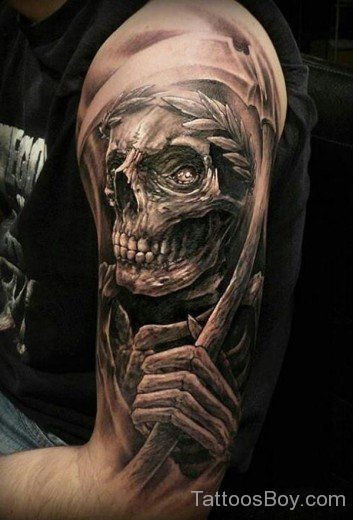 Stylish  Skull Tattoo Design On Full Sleeve 