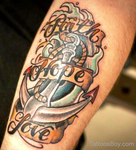 Faith Hope Love Banner Tattoo Design On Arm
