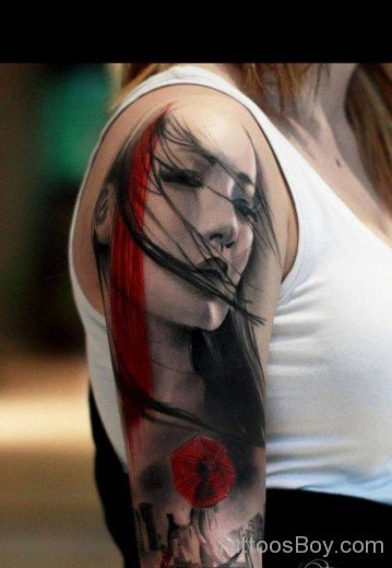 Fantastic Girl Tattoo Design On Shoulder