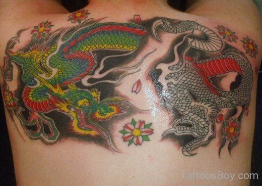 Fighting Dragon Tattoo On Back
