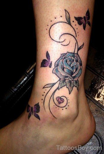Fine Rose Tattoo On Ankle