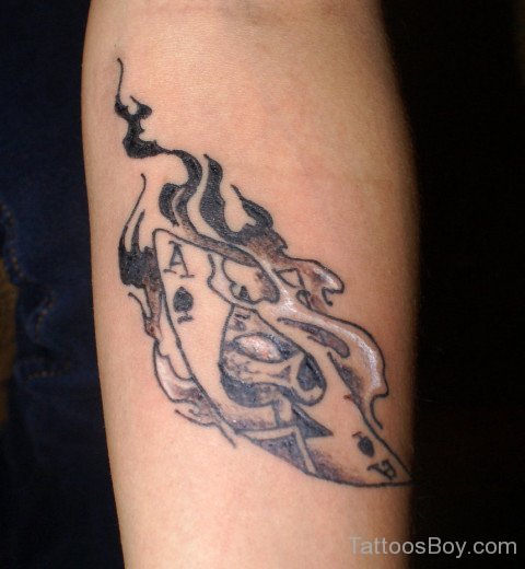 Fire Card Atheist Tattoo On Arms