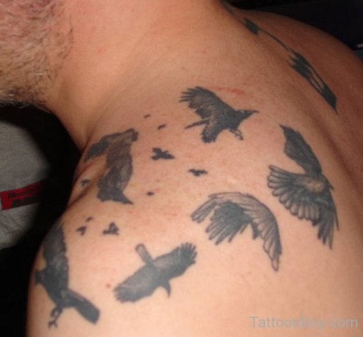 Flying Birds Atheist Tattoo Design On Shoulder