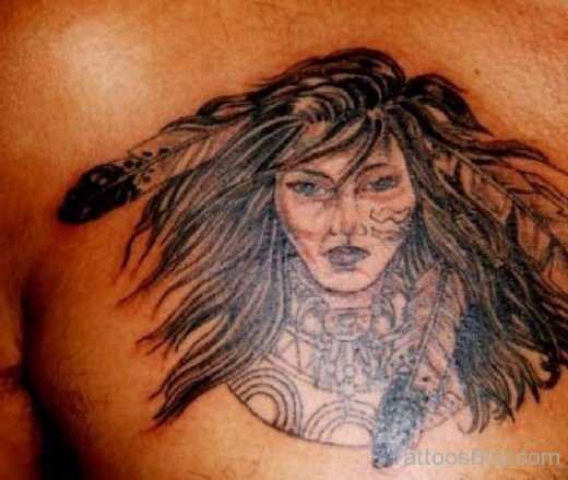 Funky African Girl Tattoo On Chest