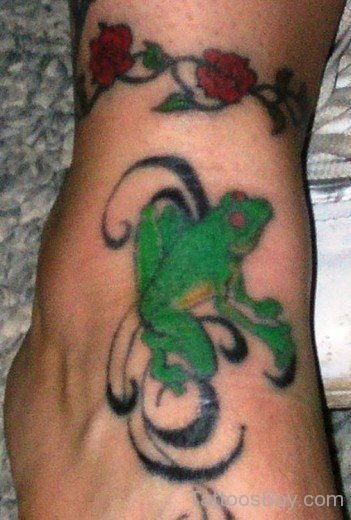 Green Frog Tattoo On Ankle