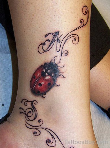 Beautiful Ladybug Ankle Tattoo