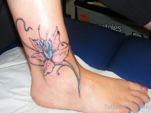 Nice Lilly Flower Ankle Tattoo