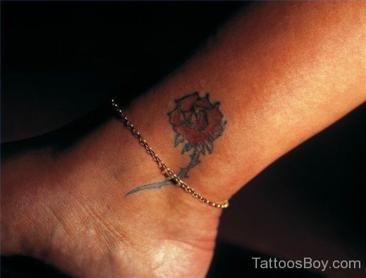 Lovely Rose Tattoo On Ankle