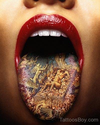Cool  Atheist Tattoo Design On Mouth