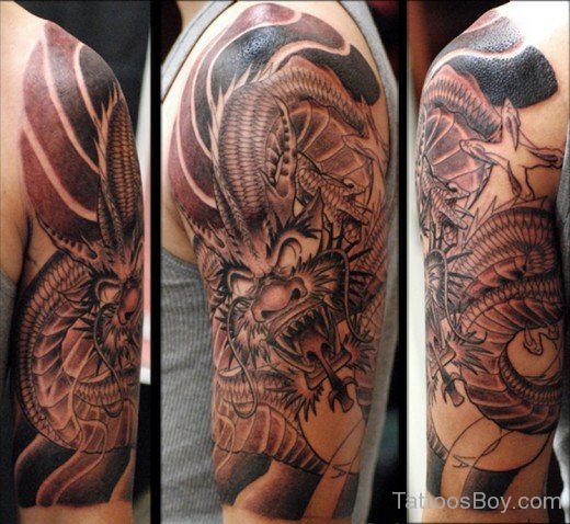 Fine Dragon Tattoo  On Arm 