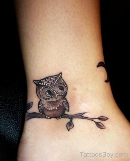 Fine Owl Tattoo On Ankle
