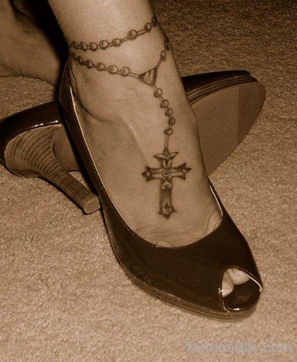 Red Rosary Tattoo Design  On Ankle