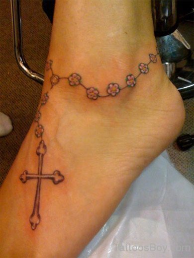 Red Rosary Tattoo On Ankle