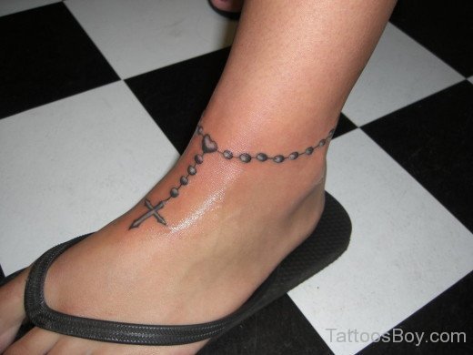 Stylish Rosary Beads Tattoos On  Ankle
