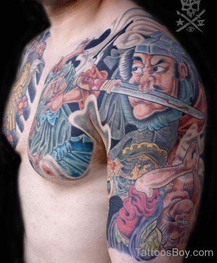 Samurai Asian Tattoo Design On Chest