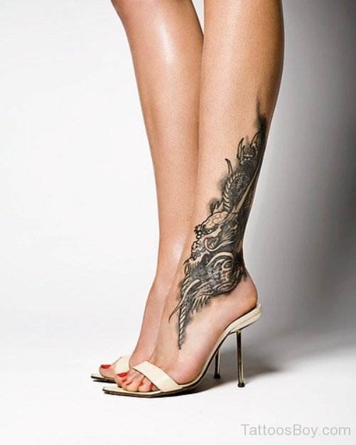 Fine Dragon Tattoo Design On Ankle