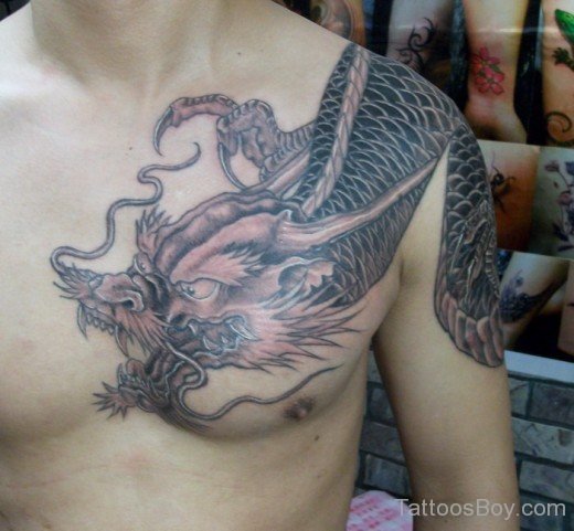 Stylish Dragon Tattoo Design On Chest