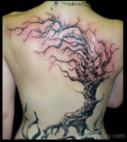 Tree Atheist Tattoo Design On Back Body