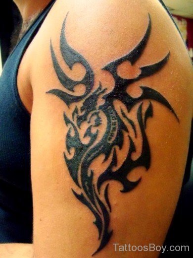 Tribal Dragon Tattoo On Shoulder