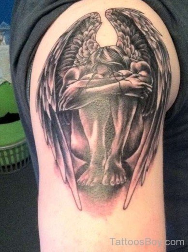 Weeping Angel Tattoo On Shoulder