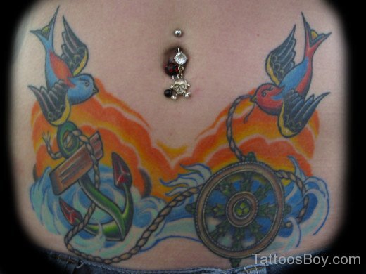 Amazing Colorful Birds Tattoo Design On Belly