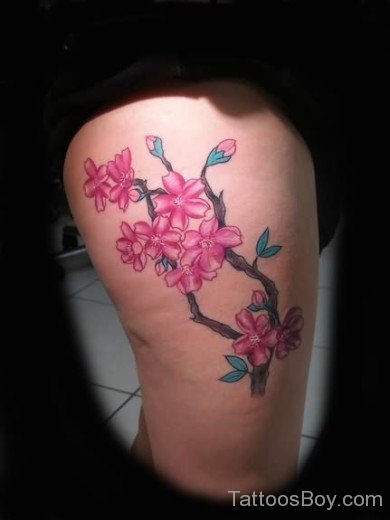 Awesome  Cherry Blossoms Tattoo On Rib 