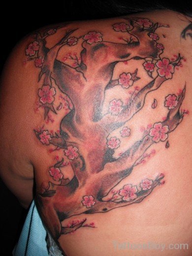 Awesome Cheery Tattoo On  Back Body