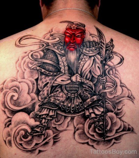 Awesome Chinese Warrior Tattoo On Back