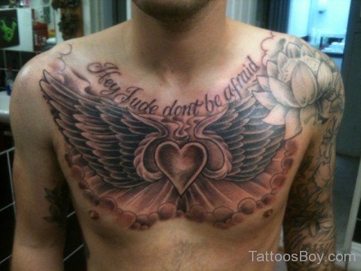 Awesome Heart And Wings Tattoo On Chest
