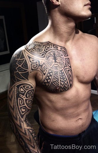 Awesome Tribal Chest Tattoo 