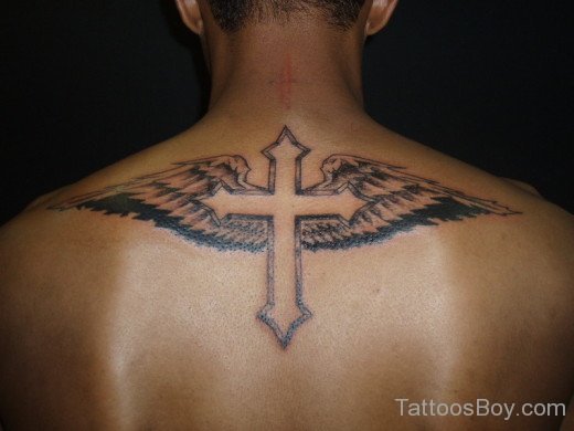 Back Cross Tattoo  With Wings