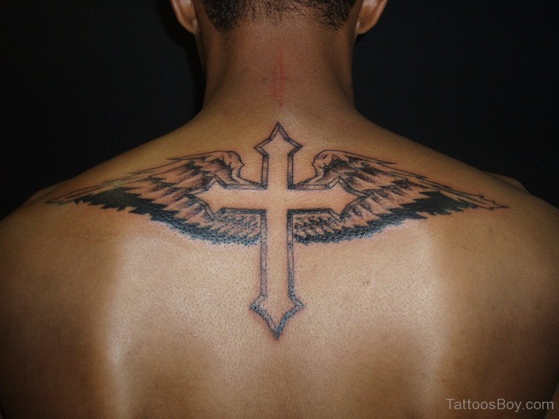 Back Cross Tattoo With Wings