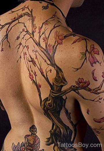 Beautiful Tree  Tattoo Design On Back